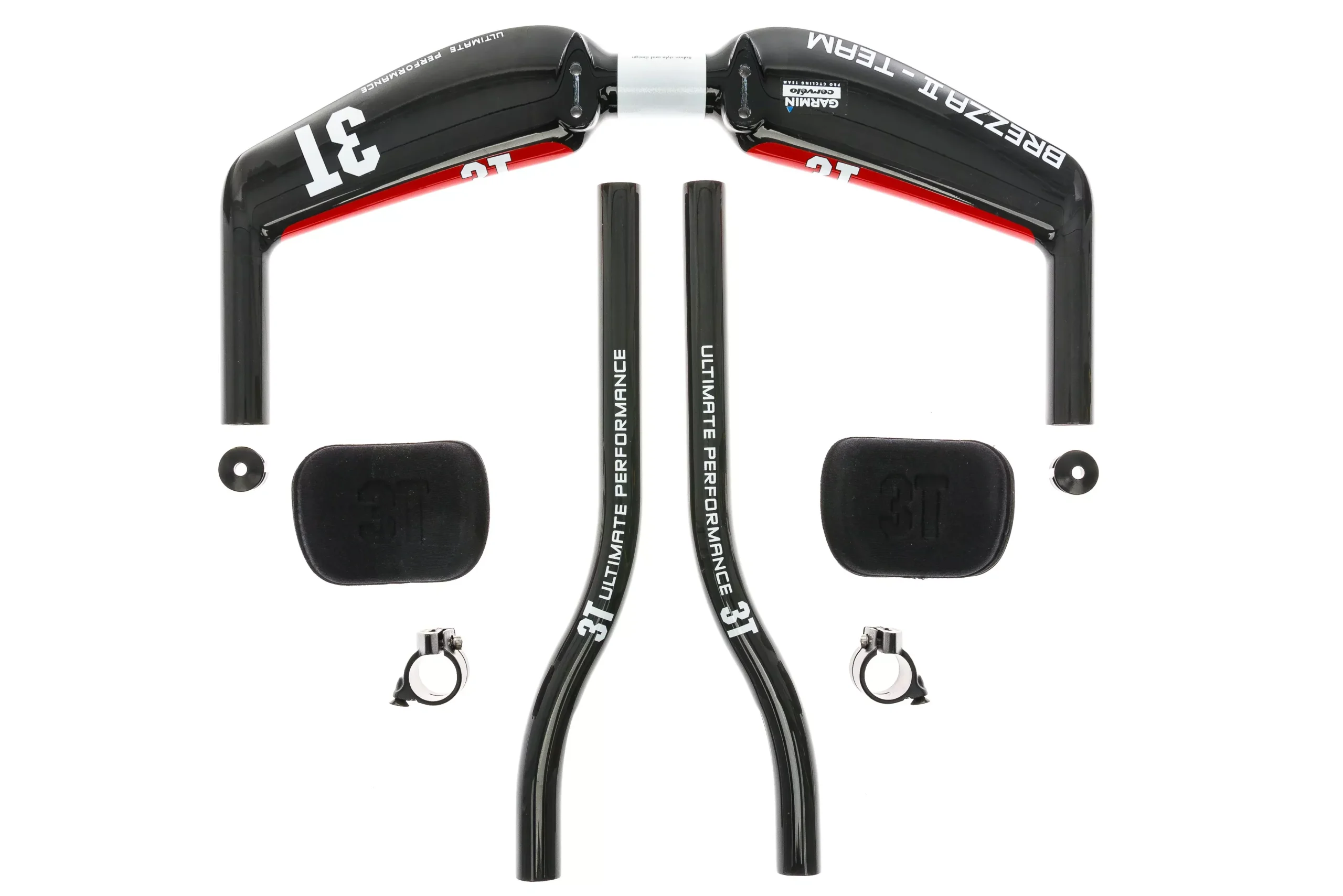 3T Brezza II Team Aerobar31.8mm x 40cm w/ Carbon S-Bend Extensions Black/Red