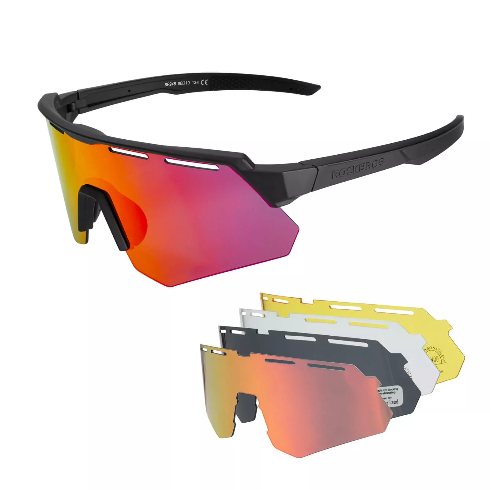 ROCKBROS Polarized Cycling Sunglasses 4 Lenses Replaceable Sports Glasses UV400